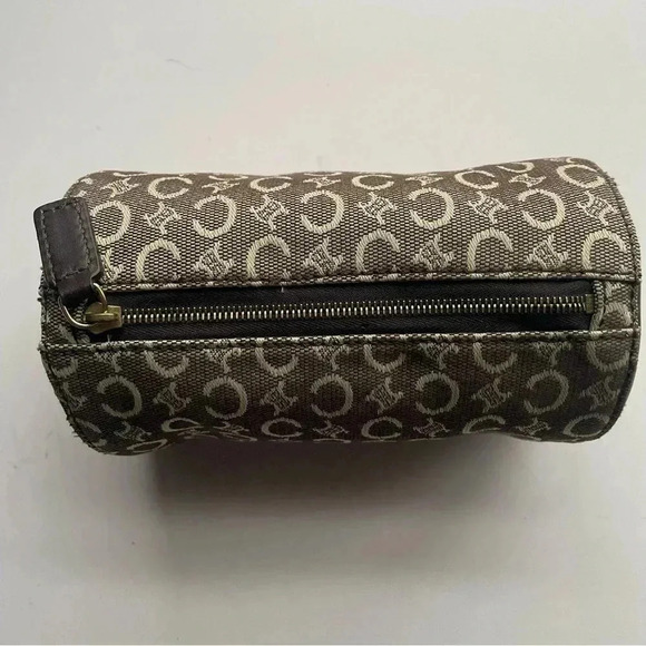 CELINE C Macadam Cosmetics Round Pouch  Canvas Khaki/Gold Hardware MC 00/2 - Picture 2 of 10